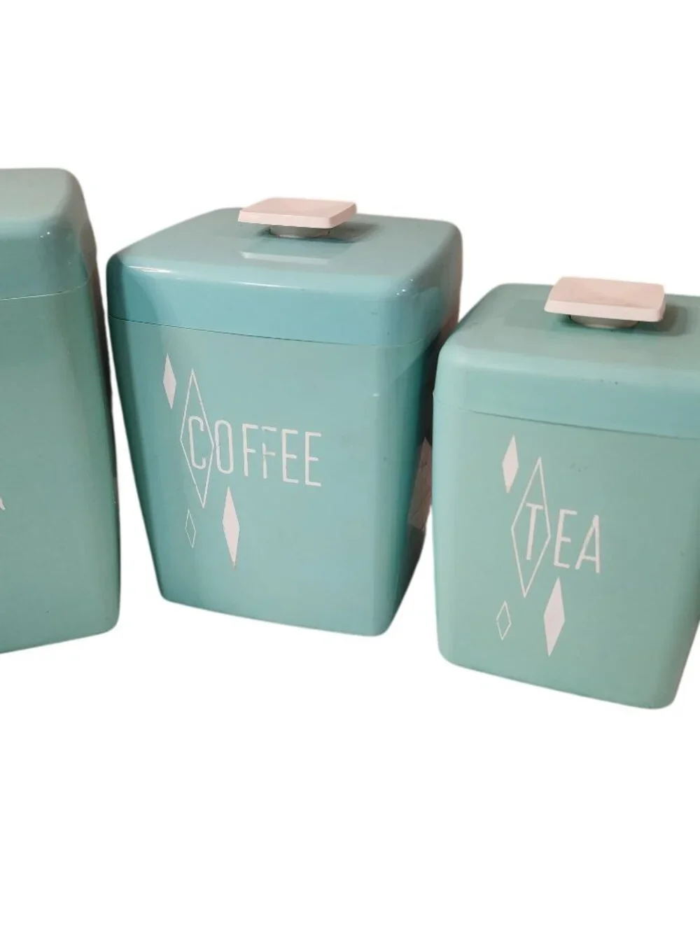 Vintage Lustro Ware 4 Canister Set Plastic Turquoise With Lids 1950s AS IS